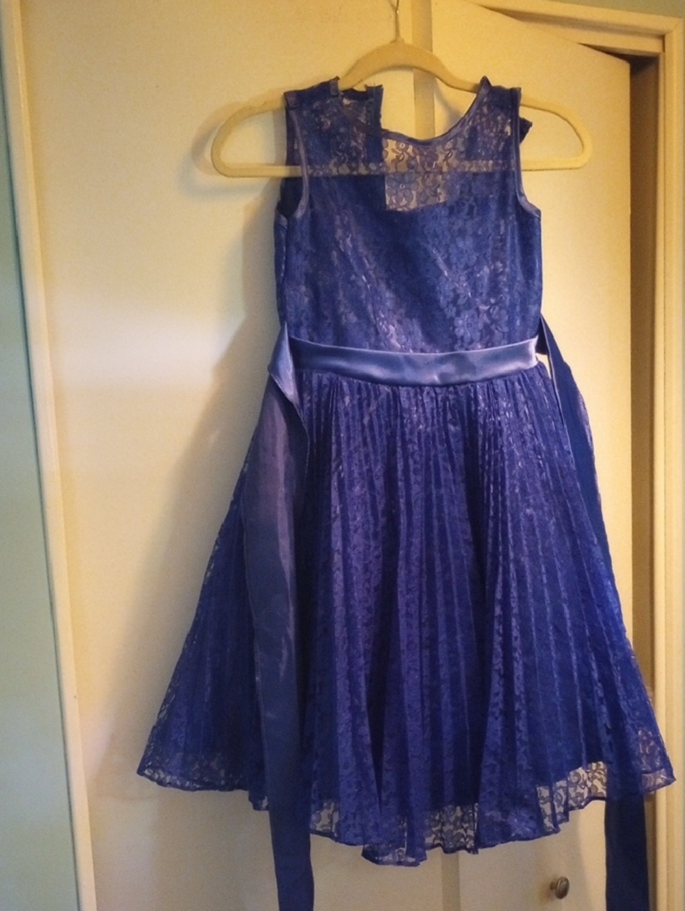 Girls' Blue Lace Party Dress with Satin Waist Sash. ***Price Drop!!***